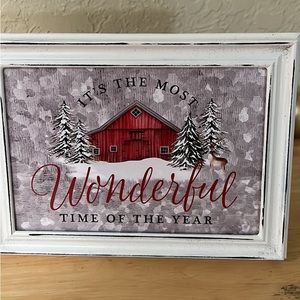Farmhouse Christmas barn & trees picture 5x7 w/ frame